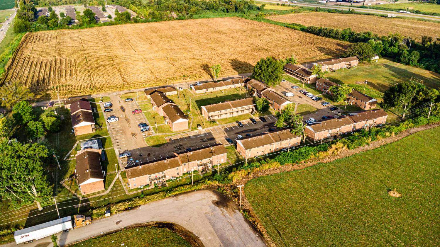 Aerial view of Carriage House apartments, 2226 Merrill Drive, Forrest City, Arkansas